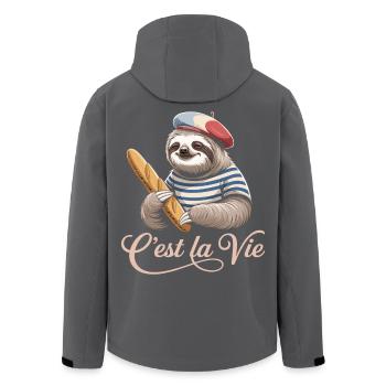 C’est La Vie Shirt mit Faultier und Baguette - Recycelte Männer Softshell-Jacke von Stanley/Stella - Schwarz - Hinten - AI Model Male 185 light (185cm)