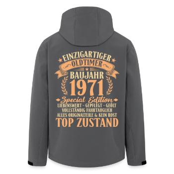 1971 Vintage Car 55th Birthday Gift Idea - Men’s Recycled Softshell Jacket by Stanley/Stella - black - Back - AI Model Male 185 light (185cm)