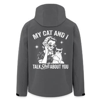 Katze, Stil und frecher Spruch Talking shit Katzen - Recycelte Männer Softshell-Jacke von Stanley/Stella - Schwarz - Hinten - AI Model Male 185 light (185cm)