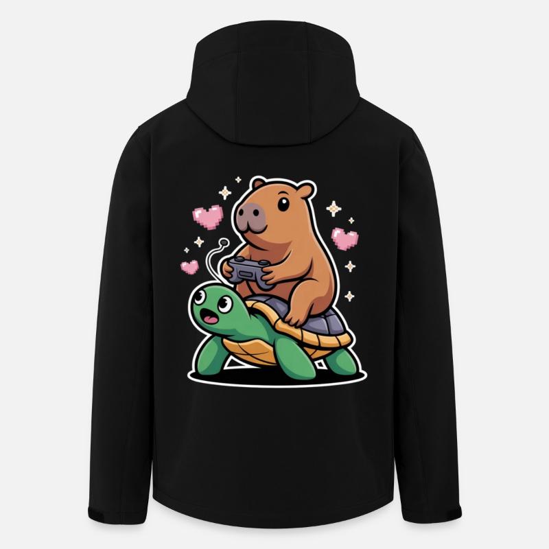 Gamer duo capybara on turtle - Men’s Recycled Softshell Jacket by Stanley/Stella - black