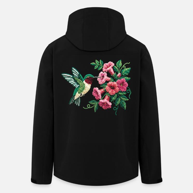 Ruby Throated Hummingbird Floral - Men’s Recycled Softshell Jacket by Stanley/Stella - black