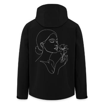 Line Painting Woman with Rose I Unisex Line Art T-Shirt - Men’s Recycled Softshell Jacket by Stanley/Stella - black - Back - AI Model Male 185 light (185cm)