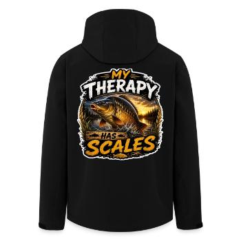 Meine Therapie beinhaltet Schuppen-Karpfenfischen - Recycelte Männer Softshell-Jacke von Stanley/Stella - Schwarz - Hinten - AI Model Male 185 light (185cm)