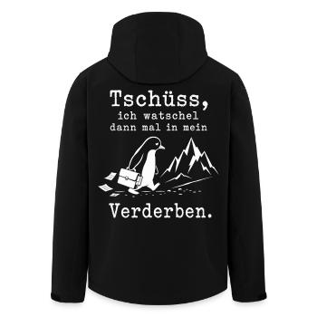 Pinguin flüchtet in die kalten Berge - Recycelte Männer Softshell-Jacke von Stanley/Stella - Schwarz - Hinten - AI Model Male 185 light (185cm)