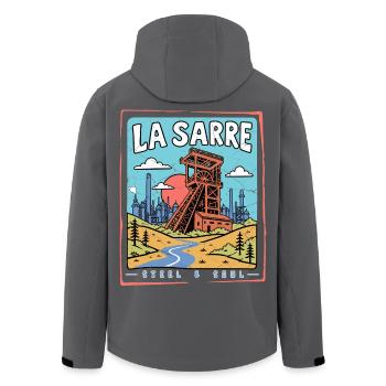Saarland - La Sarre Stahl & Seele - Recycelte Männer Softshell-Jacke von Stanley/Stella - Schwarz - Hinten - AI Model Male 185 light (185cm)