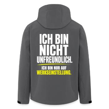 Ich bin nicht unfreundlich – Werkseinstellung - Recycelte Männer Softshell-Jacke von Stanley/Stella - Schwarz - Hinten - AI Model Male 185 light (185cm)