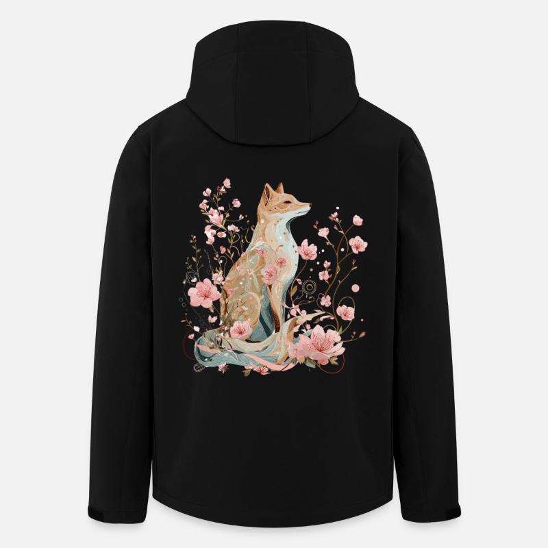 Renard en fleurs - Printemps en harmonie - Veste softshell homme en polyester recyclé Stanley/Stella - noir