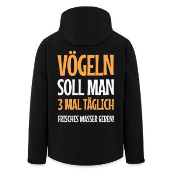 Vögeln 3x täglich frisches Wasser - Recycelte Männer Softshell-Jacke von Stanley/Stella - Schwarz - Hinten - AI Model Male 185 light (185cm)
