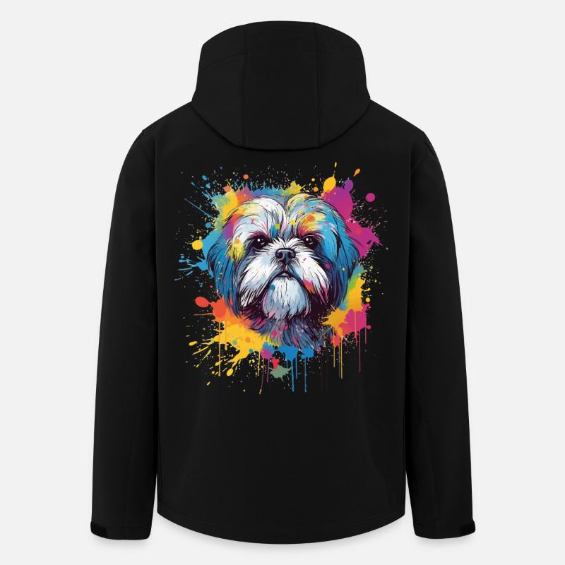 Shih Tzu Hund Bunte Spritzkunst - Recycelte Männer Softshell-Jacke von Stanley/Stella - Schwarz