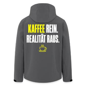 Kaffee Rein Realität Raus - Recycelte Männer Softshell-Jacke von Stanley/Stella - Schwarz - Hinten - AI Model Male 185 light (185cm)