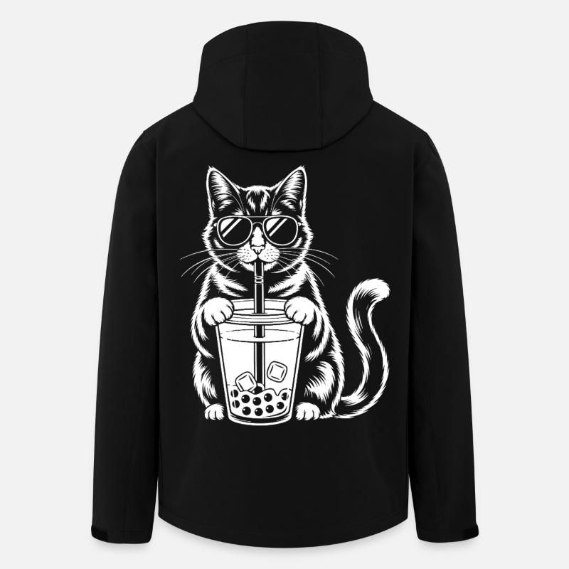 Katze mit Bubble Tee - Recycelte Männer Softshell-Jacke von Stanley/Stella - Schwarz