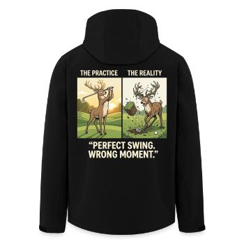 Perfect Swing Wrong Moment Golf Deer Funny - Men’s Recycled Softshell Jacket by Stanley/Stella - black - Back - AI Model Male 185 light (185cm)