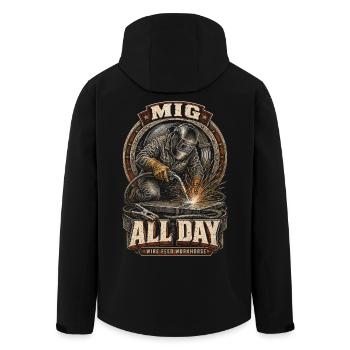 Welder Welding Specialist MIG All Day - Men’s Recycled Softshell Jacket by Stanley/Stella - black - Back - AI Model Male 185 light (185cm)