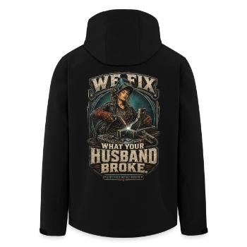 Welder Welding Specialist - Men’s Recycled Softshell Jacket by Stanley/Stella - black - Back - AI Model Male 185 light (185cm)