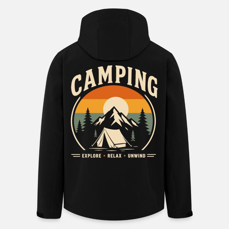 Camping Retro Sunset Tent Landscape - Men’s Recycled Softshell Jacket by Stanley/Stella - black