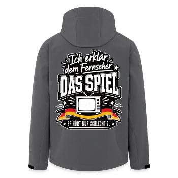 Fernseher braucht heute Coachingpflicht - Recycelte Männer Softshell-Jacke von Stanley/Stella - Schwarz - Hinten - AI Model Male 185 light (185cm)