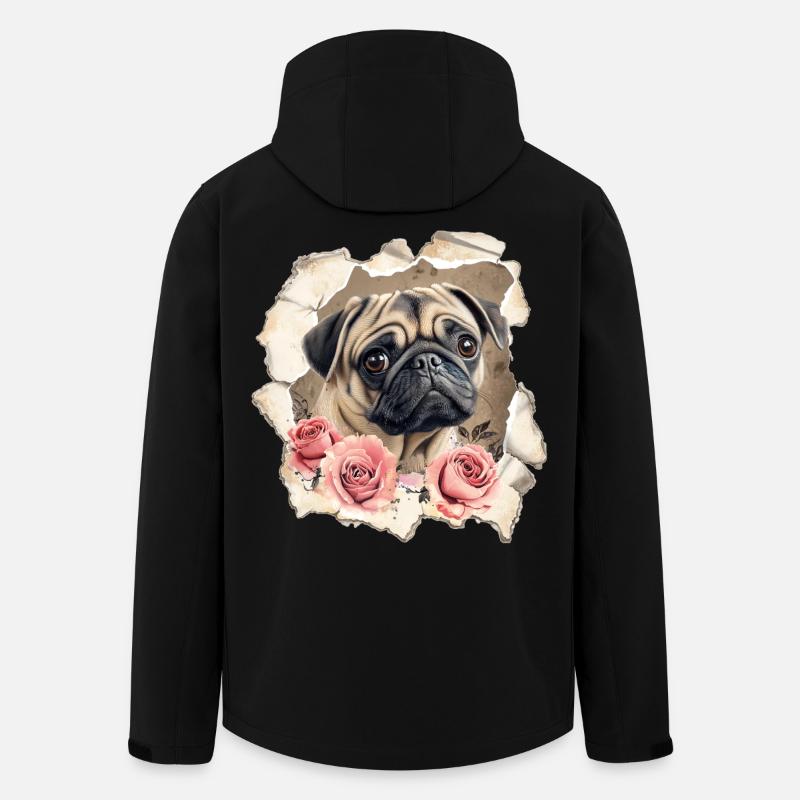 Mops mit Rosen - Recycelte Männer Softshell-Jacke von Stanley/Stella - Schwarz