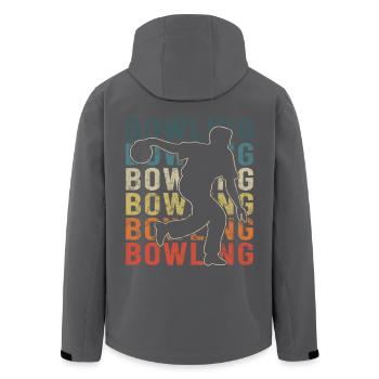 Bowling Skittles Retro Graphic With Bowler - Men’s Recycled Softshell Jacket by Stanley/Stella - black - Back - AI Model Male 185 light (185cm)