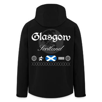 Souvenir de voyage streetwear de Glasgow, Écosse - Veste softshell homme en polyester recyclé Stanley/Stella - noir - Dos - AI Model Male 185 light (185cm)