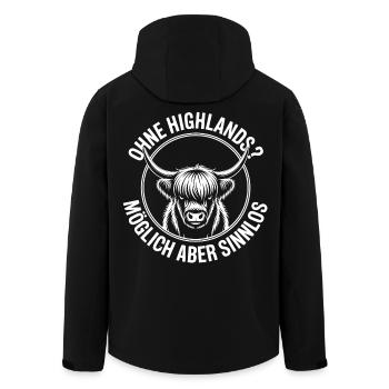 Highland Rind Maskottchen Logo - Recycelte Männer Softshell-Jacke von Stanley/Stella - Schwarz - Hinten - AI Model Male 185 light (185cm)