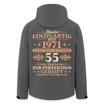 55. Geburtstag Einzigartig Baujahr 1971 - Recycelte Männer Softshell-Jacke von Stanley/Stella - Schwarz - Hinten - AI Model Male 185 light (185cm)