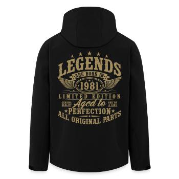 1981 Vintage Born Legends Vintage Birthday - Men’s Recycled Softshell Jacket by Stanley/Stella - black - Back - AI Model Male 185 light (185cm)