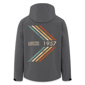 Édition limitée 1957 Anniversaire Hommes, Rétro Féminin - Veste softshell homme en polyester recyclé Stanley/Stella - noir - Dos - AI Model Male 185 light (185cm)