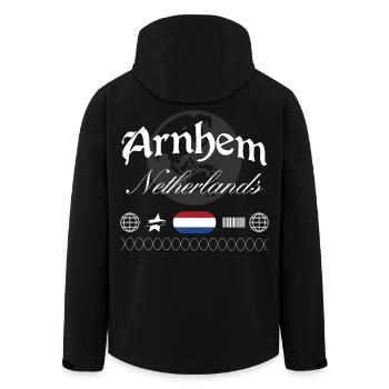 Souvenir de voyage pour la tenue urbaine aux Pays-Bas à Arnhem - Veste softshell homme en polyester recyclé Stanley/Stella - noir - Dos - AI Model Male 185 light (185cm)