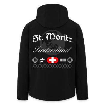 Souvenir de voyage streetwear de St. Moritz, Suisse - Veste softshell homme en polyester recyclé Stanley/Stella - noir - Dos - AI Model Male 185 light (185cm)