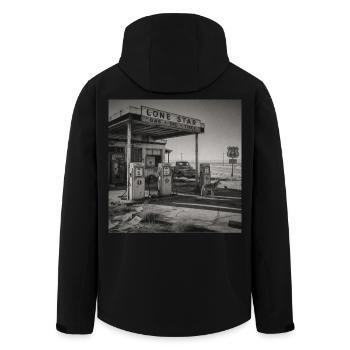 Route Station-service Lieux Oubliés Crimes anciens avec des animaux - Veste softshell homme en polyester recyclé Stanley/Stella - noir - Dos - AI Model Male 185 light (185cm)