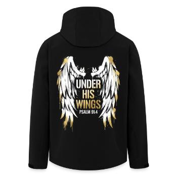 Sous ses ailes - Psaume 91:4 - Art streetwear - Veste softshell homme en polyester recyclé Stanley/Stella - noir - Dos - AI Model Male 185 light (185cm)