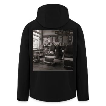Salon de barbier pour chats Photo vintage Crime animalier rétro - Veste softshell homme en polyester recyclé Stanley/Stella - noir - Dos - AI Model Male 185 light (185cm)
