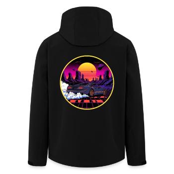 Design de voitures de sport rétro cyberpunk des années 80 surpassées - Veste softshell homme en polyester recyclé Stanley/Stella - noir - Dos - AI Model Male 185 light (185cm)