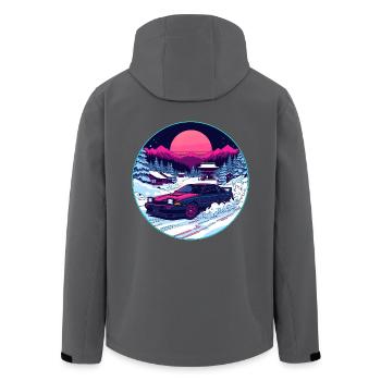 Retro 80s JDM Winter Drift AE86 Synthwave Art - Men’s Recycled Softshell Jacket by Stanley/Stella - black - Back - AI Model Male 185 light (185cm)