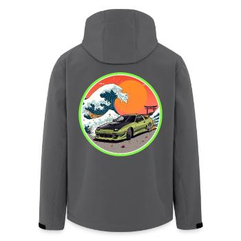 Retro 90s JDM S13 Great Wave Japan Emblem - Men’s Recycled Softshell Jacket by Stanley/Stella - black - Back - AI Model Male 185 light (185cm)