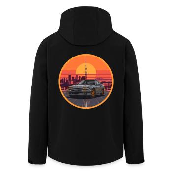 Retro 80er JDM Coupé Tokyo Tower Sonnenuntergangsemblem - Recycelte Männer Softshell-Jacke von Stanley/Stella - Schwarz - Hinten - AI Model Male 185 light (185cm)