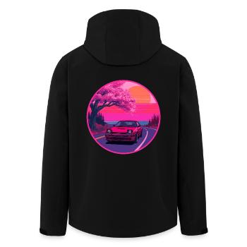 Retro 80s JDM FC Coupe Sakura Sunset Emblem - Men’s Recycled Softshell Jacket by Stanley/Stella - black - Back - AI Model Male 185 light (185cm)