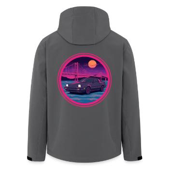 Retro 80s JDM FC Coupe Neon Bridge Emblem - Men’s Recycled Softshell Jacket by Stanley/Stella - black - Back - AI Model Male 185 light (185cm)
