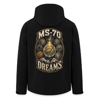 Coin Collector Numismatic Coin Collectible MS-70 Dreams - Men’s Recycled Softshell Jacket by Stanley/Stella - black - Back - AI Model Male 185 light (185cm)