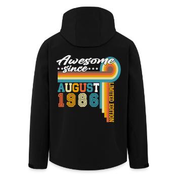 Cadeau d’anniversaire vintage d’août 1986 rétro - Veste softshell homme en polyester recyclé Stanley/Stella - noir - Dos - AI Model Male 185 light (185cm)