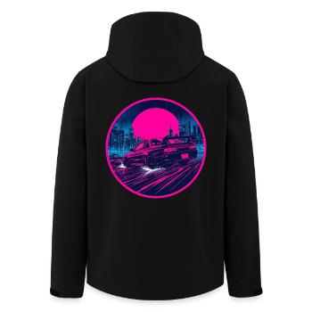 Retro 90s JDM Coupe Rainy Neon Cyber City Emblem - Men’s Recycled Softshell Jacket by Stanley/Stella - black - Back - AI Model Male 185 light (185cm)