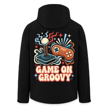 Game On Groovy Retro Gaming - Recycelte Männer Softshell-Jacke von Stanley/Stella - Schwarz - Hinten - AI Model Male 185 light (185cm)