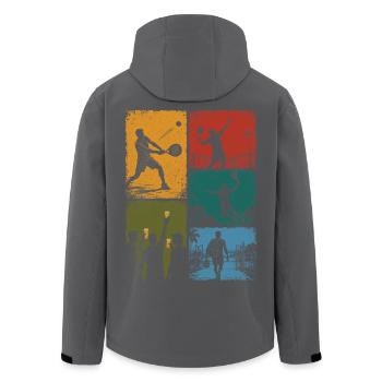 Padel und humorvoller Aperitif - Recycelte Männer Softshell-Jacke von Stanley/Stella - Schwarz - Hinten - AI Model Male 185 light (185cm)