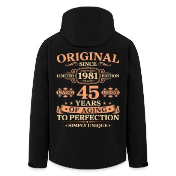 Original since 1981 Birthday 45 Years - Men’s Recycled Softshell Jacket by Stanley/Stella - black - Back - AI Model Male 185 light (185cm)