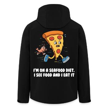 Seafood Diet pun with pizza and shrimp - Men’s Recycled Softshell Jacket by Stanley/Stella - black - Back - AI Model Male 185 light (185cm)