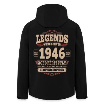80th Birthday Gift Husband 1946 Vintage Retro - Men’s Recycled Softshell Jacket by Stanley/Stella - black - Back - AI Model Male 185 light (185cm)