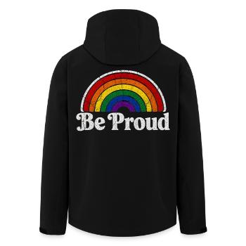 Be Proud LGBT Saying Retro Rainbow Motif - Men’s Recycled Softshell Jacket by Stanley/Stella - black - Back - AI Model Male 185 light (185cm)