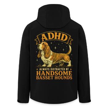 Funny Basset Hound Dog Breed ADHD - Men’s Recycled Softshell Jacket by Stanley/Stella - black - Back - AI Model Male 185 light (185cm)
