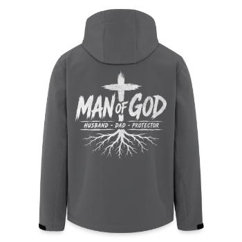 Man of God: Husband Dad Protector - Christian - Men’s Recycled Softshell Jacket by Stanley/Stella - black - Back - AI Model Male 185 light (185cm)