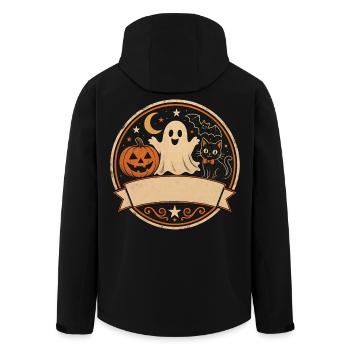 Ghost Pumpkin Cat T-Shirt Halloween Retro - Men’s Recycled Softshell Jacket by Stanley/Stella - black - Back - AI Model Male 185 light (185cm)